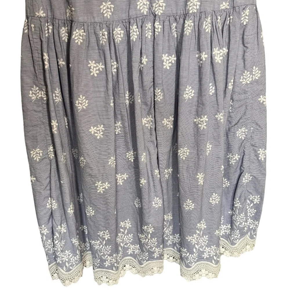 Monique Lhuillier Blue Sleeveless Embroidered Lace Poplin Midi Dress Size 14 - Picture 9 of 16